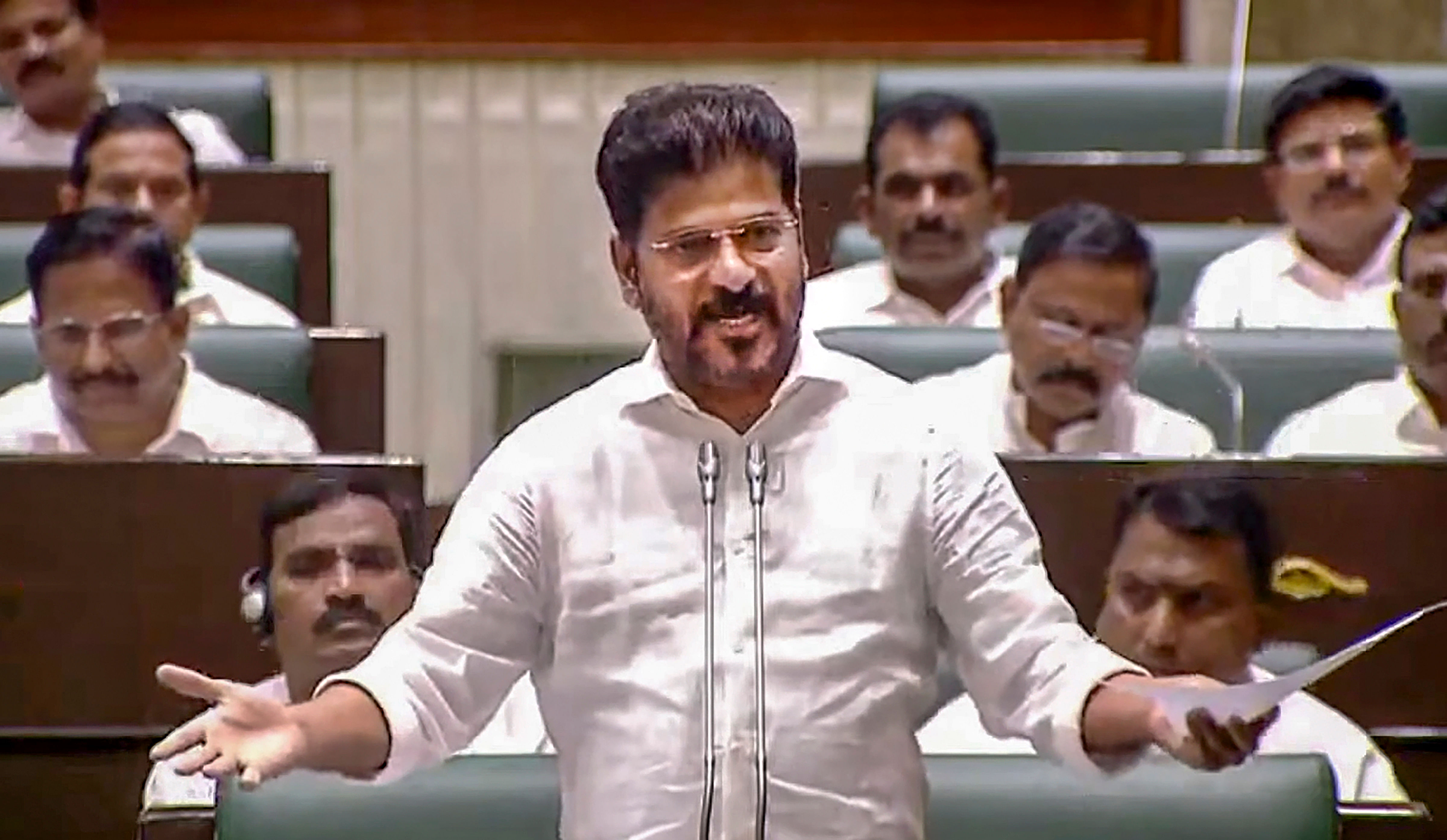 <div class="paragraphs"><p>Telangana Chief Minister Revanth Reddy speaks in the House during a state Assembly session, in Hyderabad.</p></div>